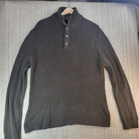 Banana Republic Other - Banana Republic Sweater Mens Large Gray Ribbed‎ Mock Neck Button Knit Pullover
